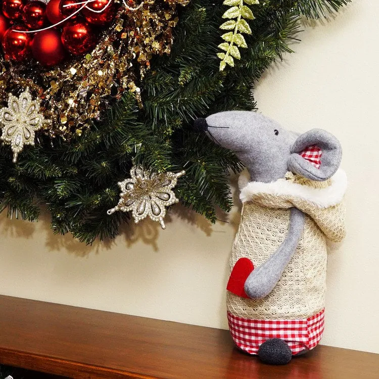 12" Gray and Beige Standing Mouse with Hooded Coat Christmas Tabletop Decoration