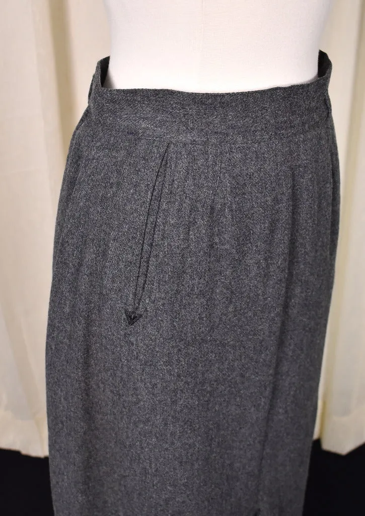 1950s Vintage Gray Wool Pocket Skirt