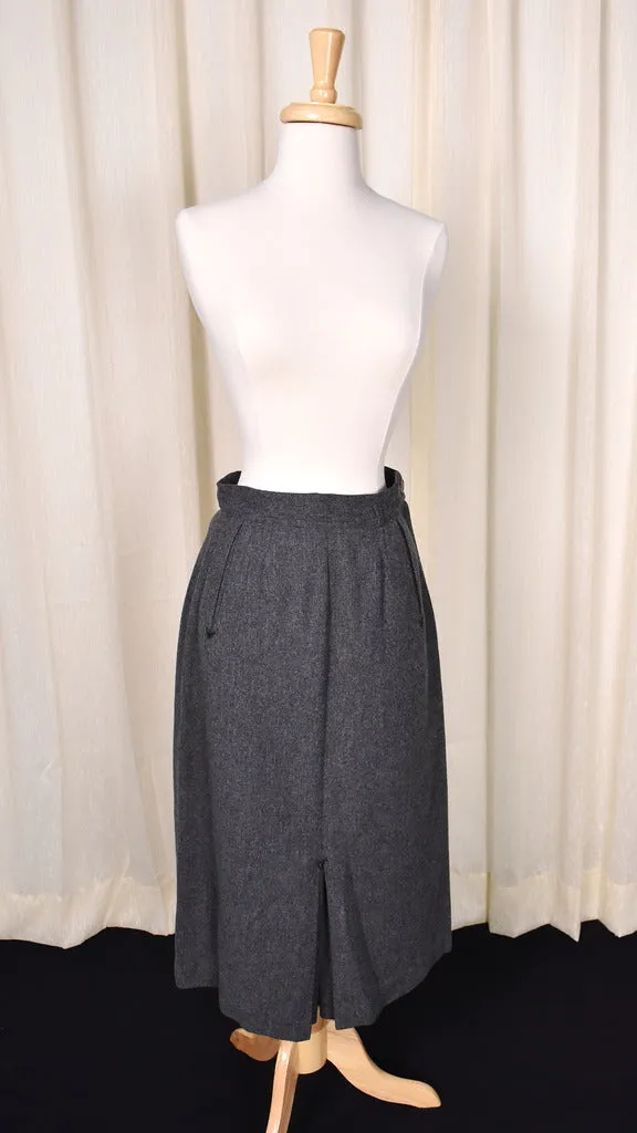 1950s Vintage Gray Wool Pocket Skirt