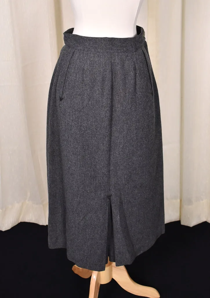 1950s Vintage Gray Wool Pocket Skirt