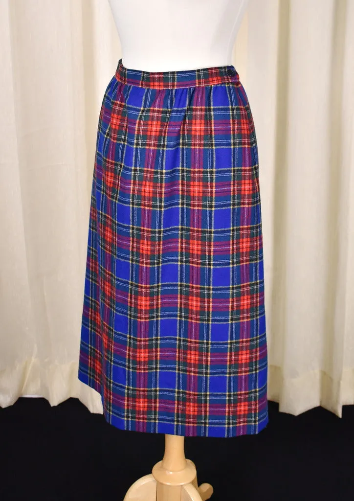 1950s Vintage Style Blue Plaid Skirt