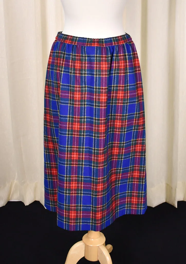 1950s Vintage Style Blue Plaid Skirt