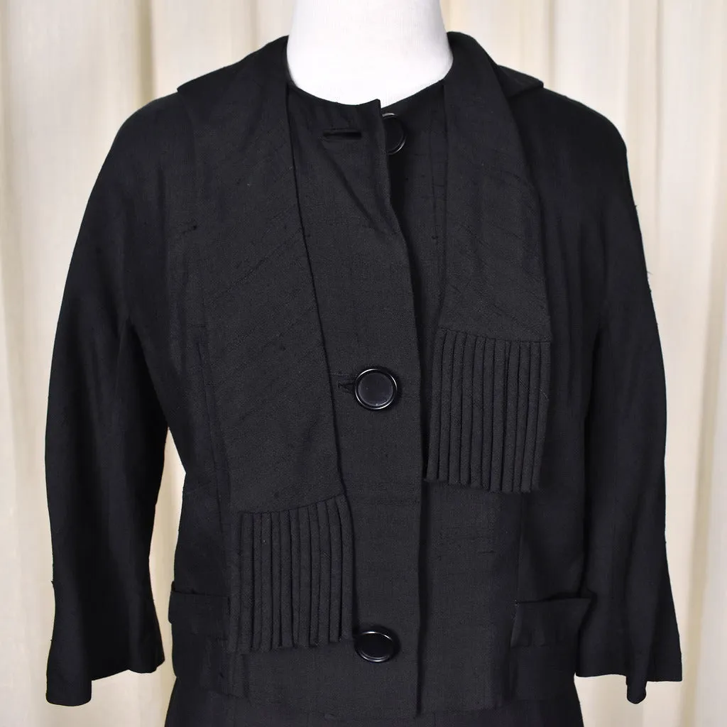 1960s Vintage Black Fringe Tie Suit