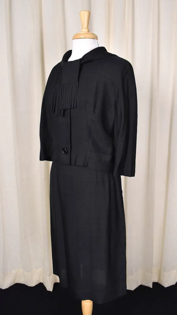 1960s Vintage Black Fringe Tie Suit