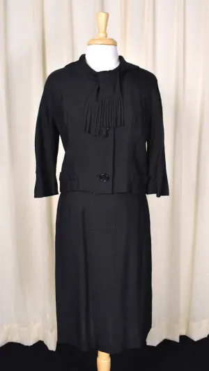 1960s Vintage Black Fringe Tie Suit
