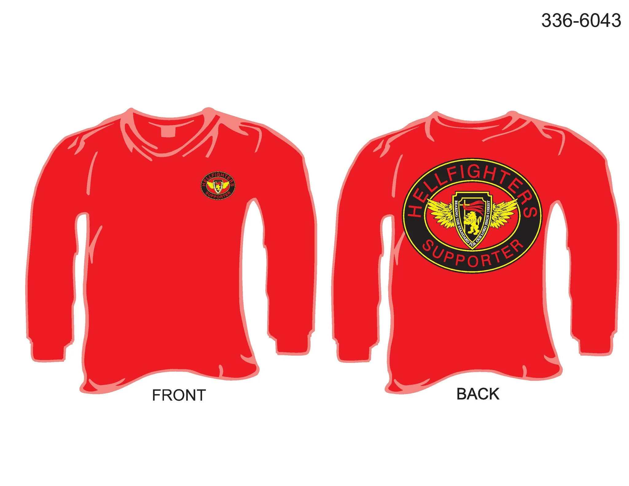 336-6043 T-Shirt, Long Sleeve, Hellfighters Supporter Oval (Red, blank sleeves)