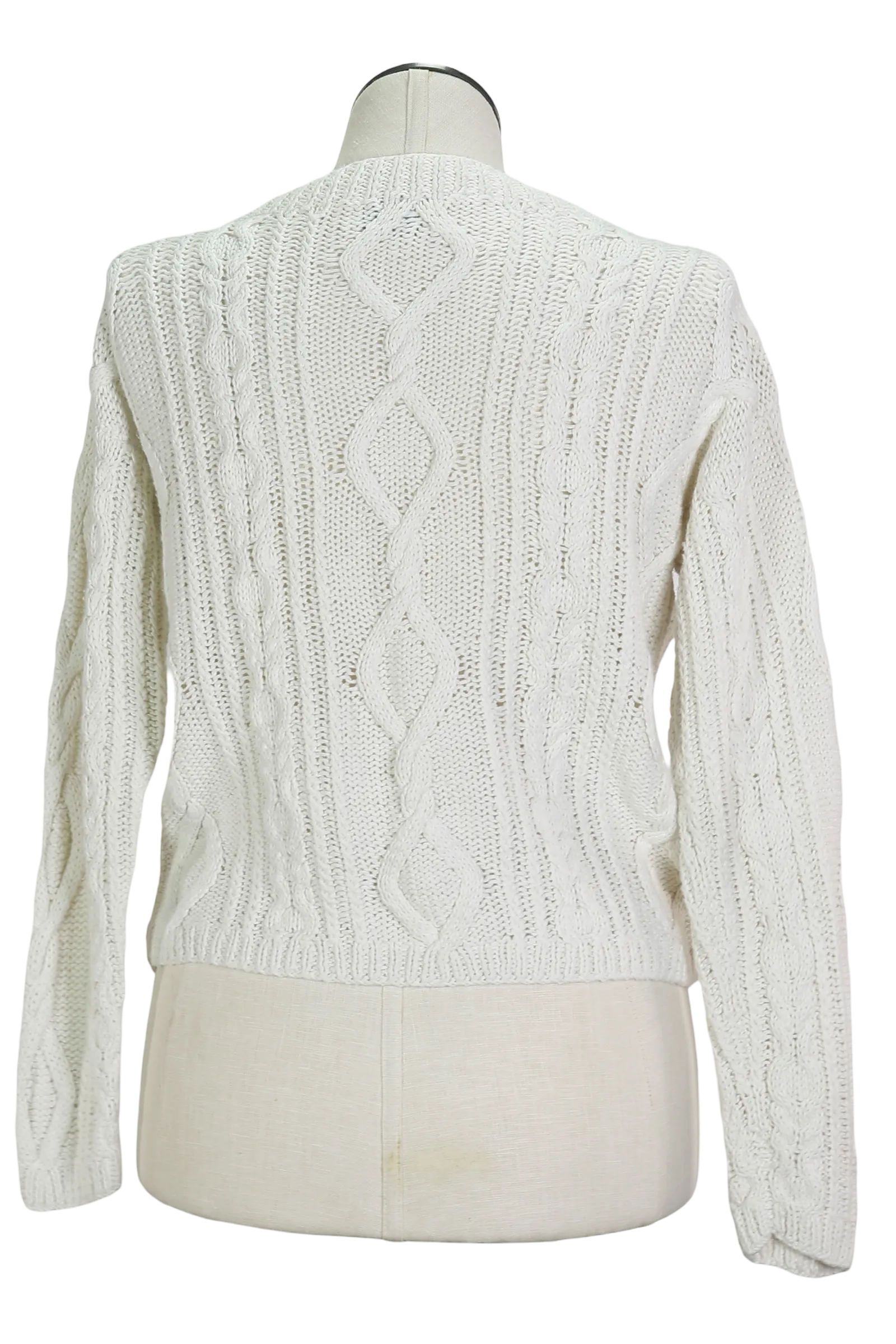 80s Extra Energy Wht Cableknit Cardigan     M