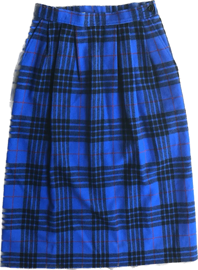 80s Pendleton Wool Blue Plaid Pencil Skirt  S(w26)