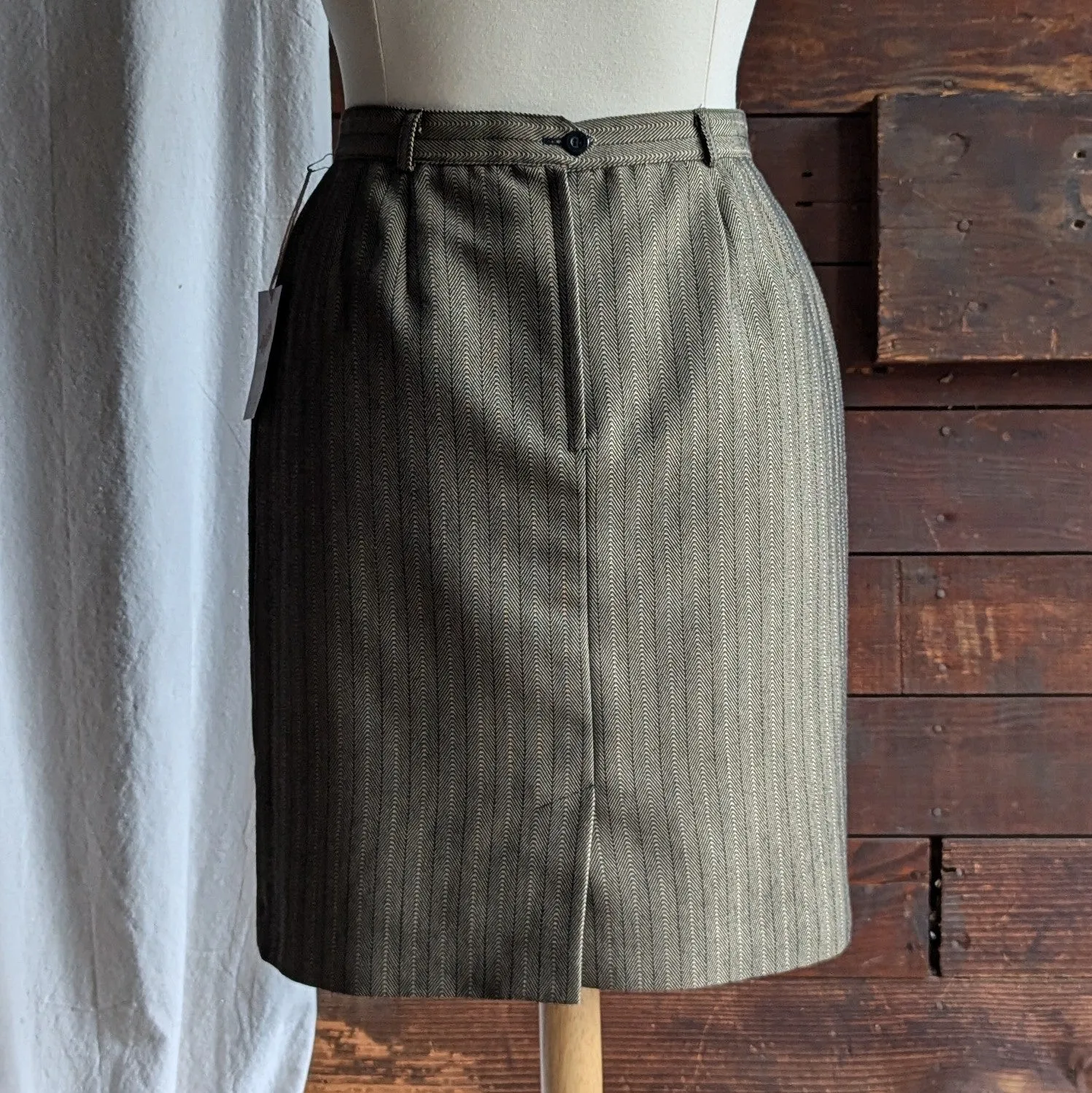 90s/Y2K Brown Herringbone Stripe Pencil Skirt