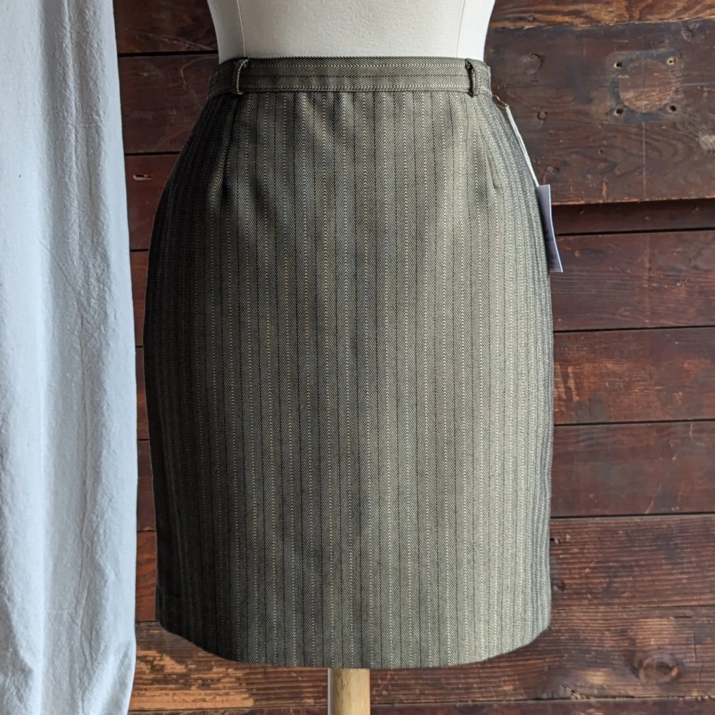 90s/Y2K Brown Herringbone Stripe Pencil Skirt
