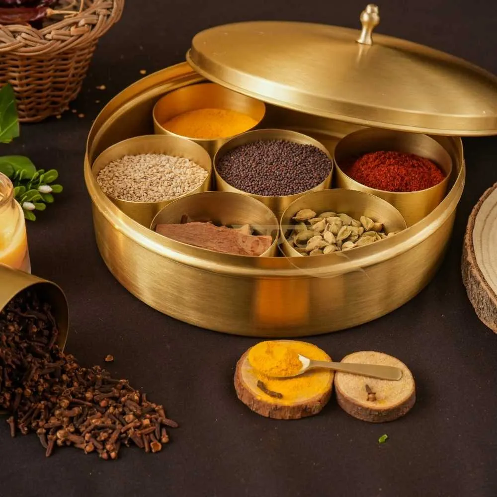 9" Vintage Spice Box | Matte Finish Brass | Kitchen Utensil | Durable | Authentic