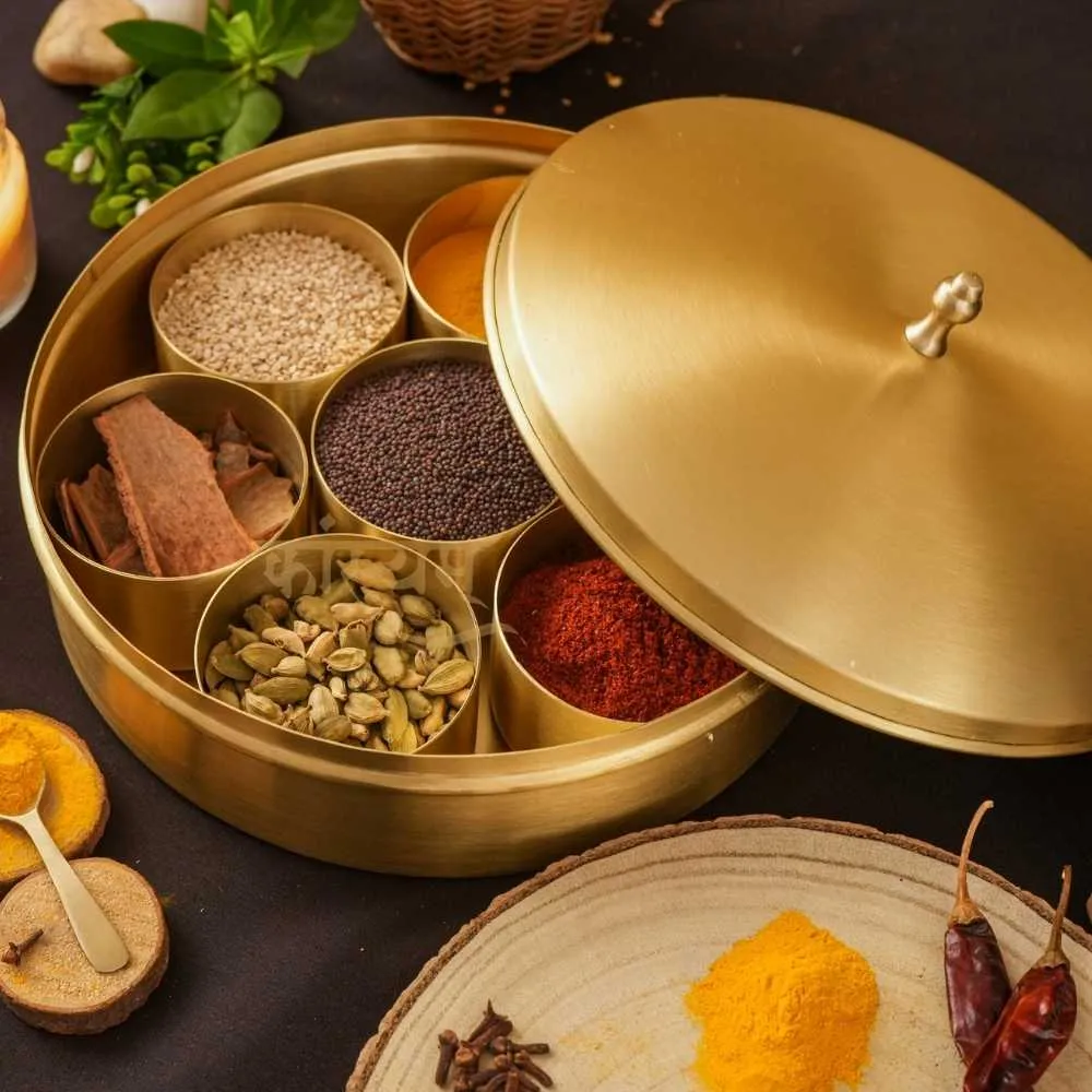 9" Vintage Spice Box | Matte Finish Brass | Kitchen Utensil | Durable | Authentic