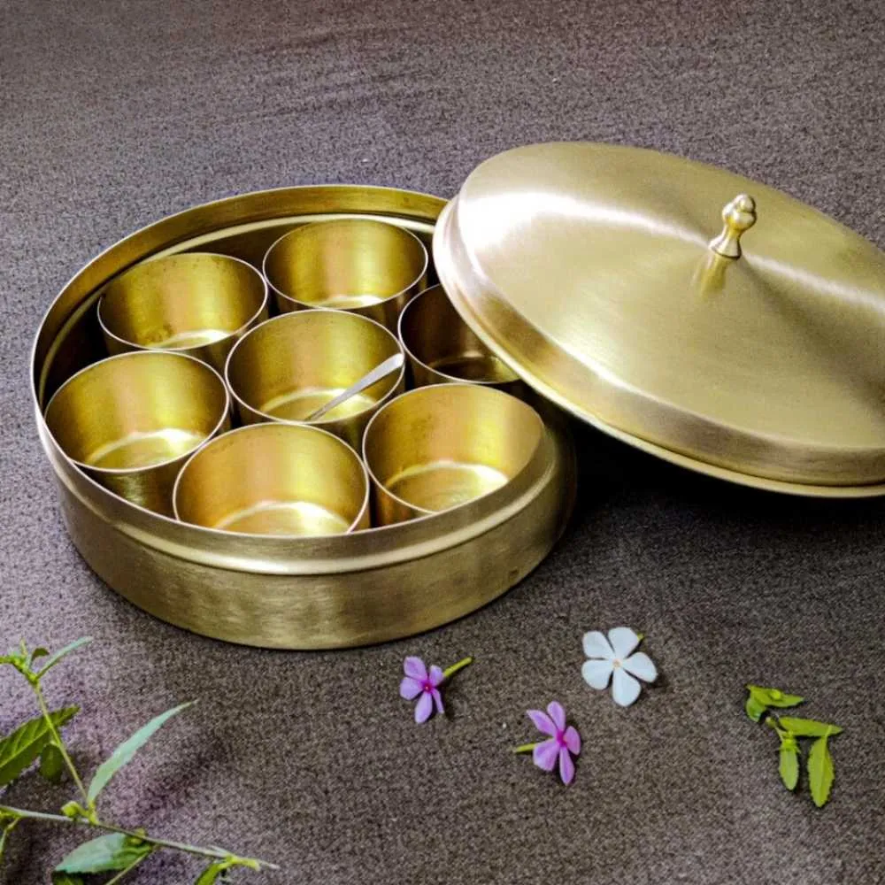 9" Vintage Spice Box | Matte Finish Brass | Kitchen Utensil | Durable | Authentic