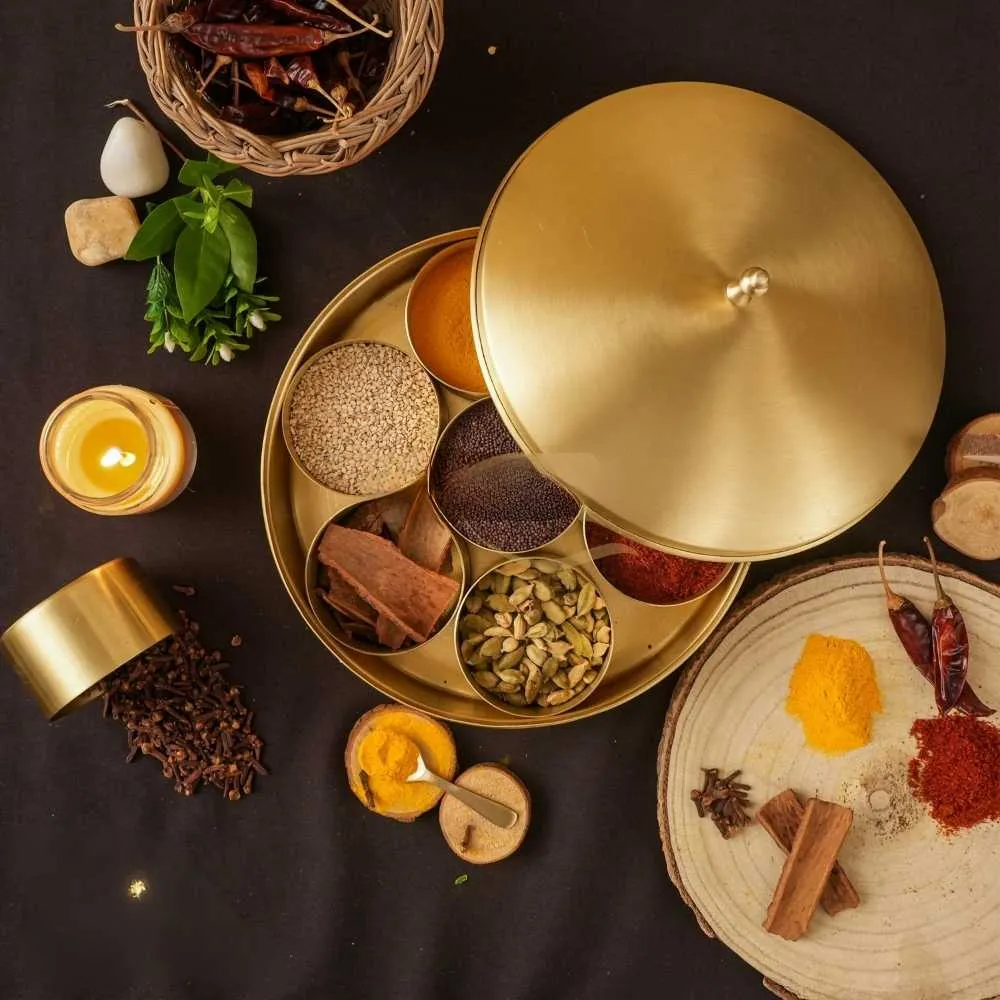 9" Vintage Spice Box | Matte Finish Brass | Kitchen Utensil | Durable | Authentic