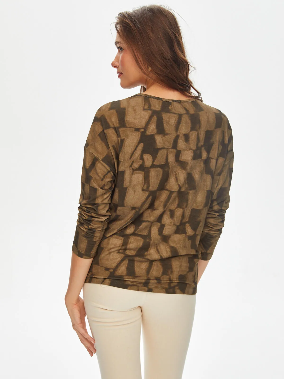 Abstract Monochrome Pattern Crewneck Long Sleeve T-Shirt 69531