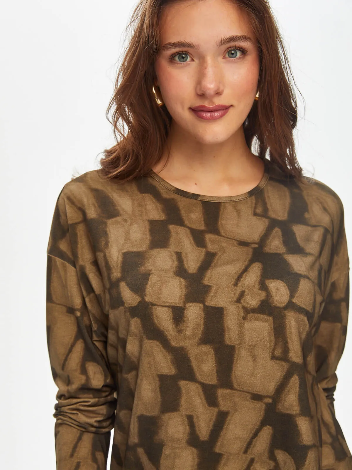 Abstract Monochrome Pattern Crewneck Long Sleeve T-Shirt 69531