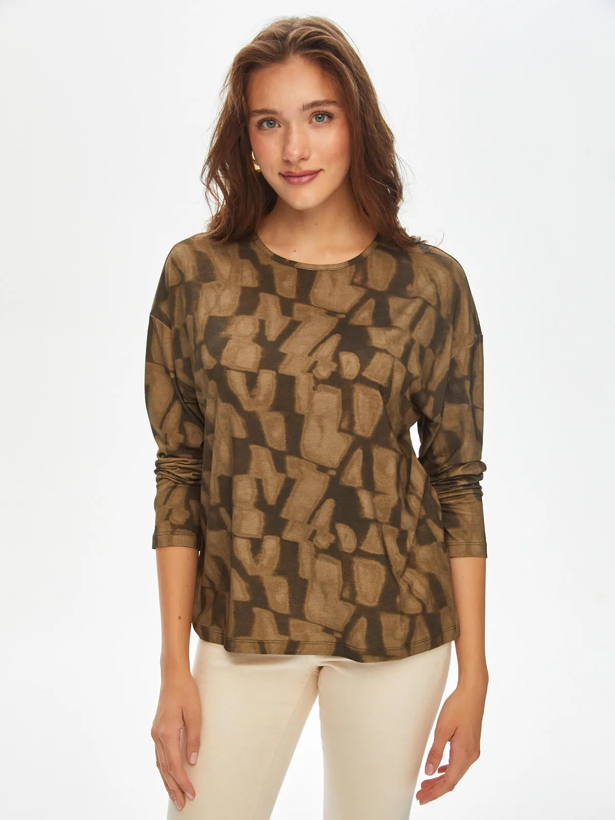 Abstract Monochrome Pattern Crewneck Long Sleeve T-Shirt 69531