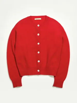 Ada Geelong crewneck cardigan in poppy red