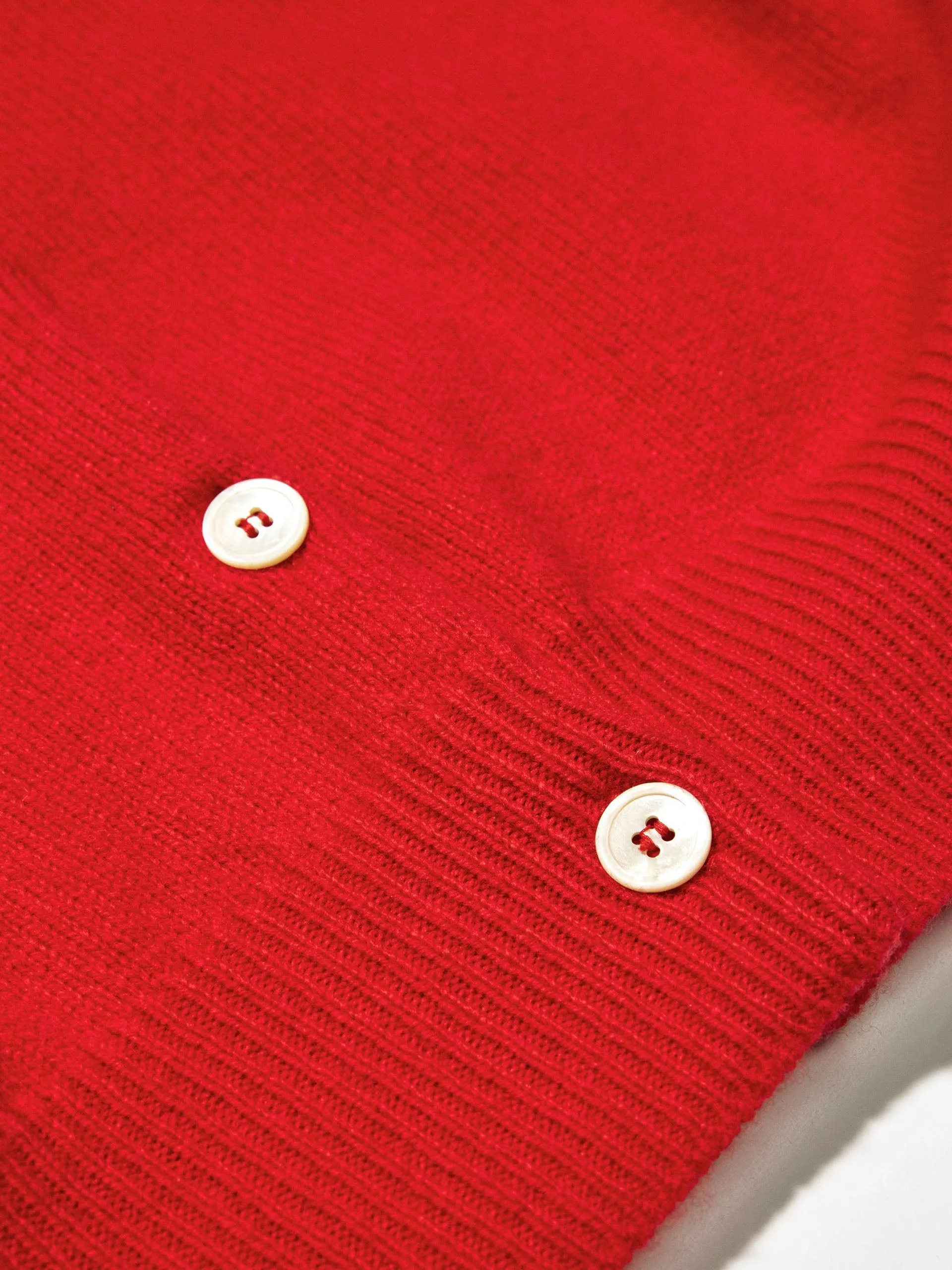 Ada Geelong crewneck cardigan in poppy red