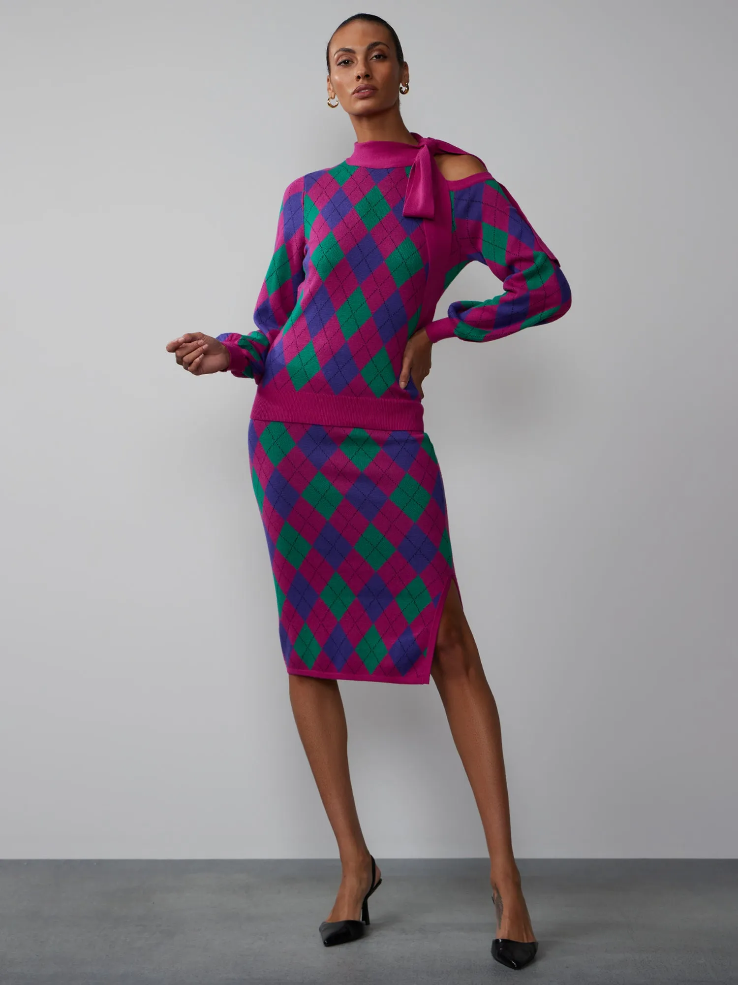 Argyle Knit Pencil Skirt