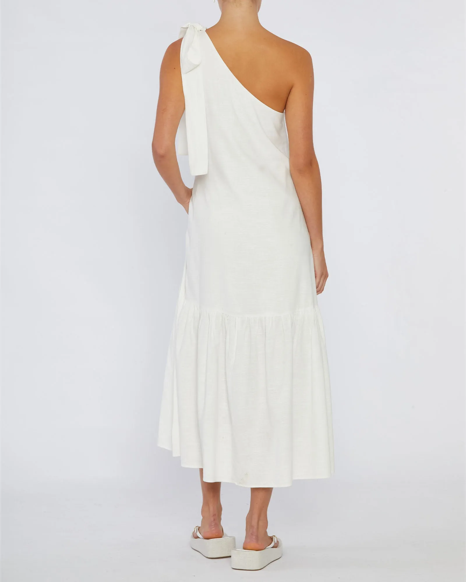 Aruba Linen One Shoulder Dress - White