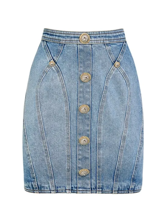 Balmain   Stretch cotton denim mini skirt 