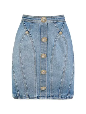 Balmain   Stretch cotton denim mini skirt 