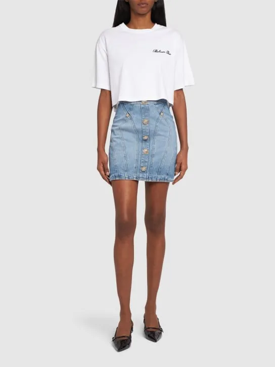 Balmain   Stretch cotton denim mini skirt 