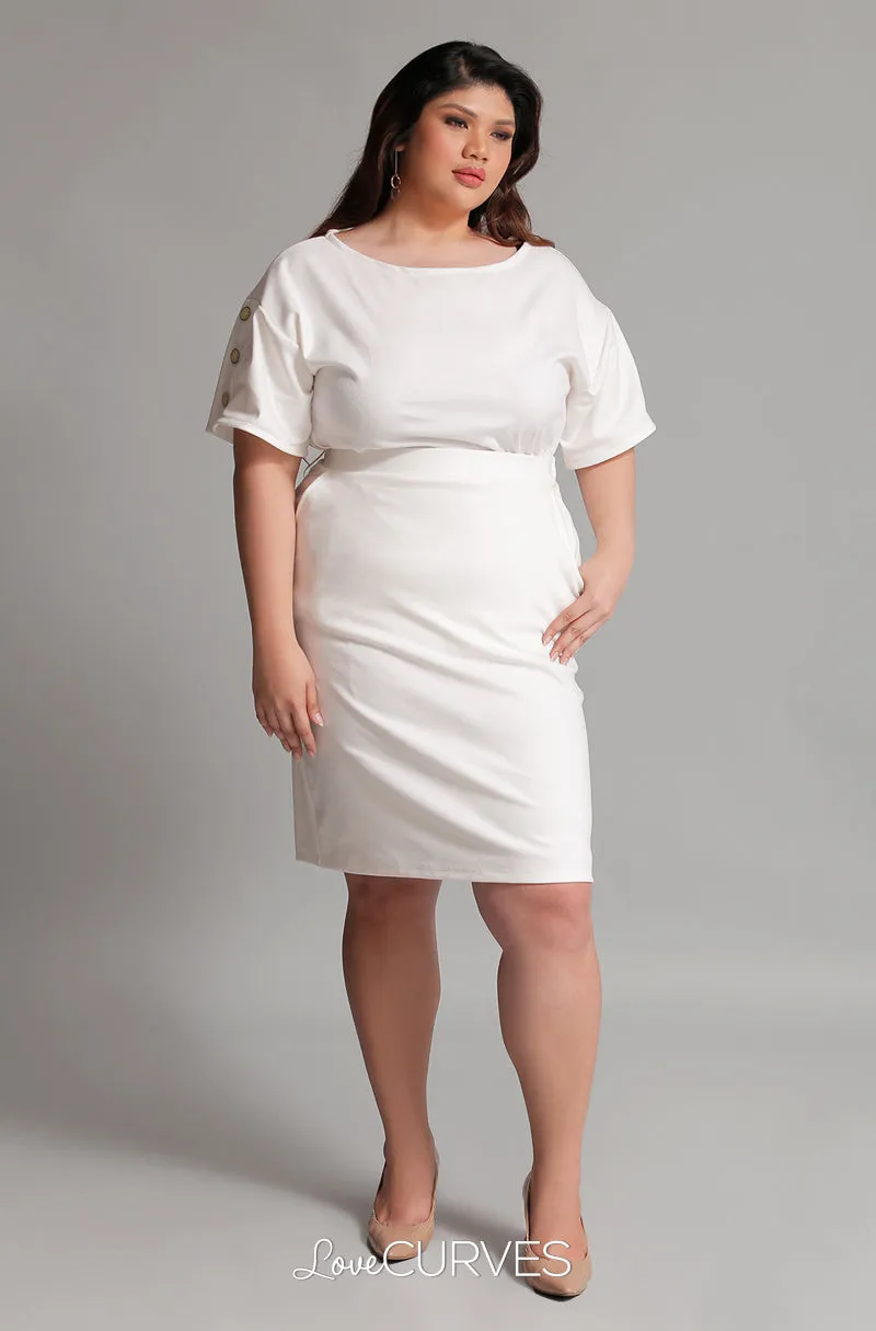 Basic Pencil Skirt with Pockets - Cream