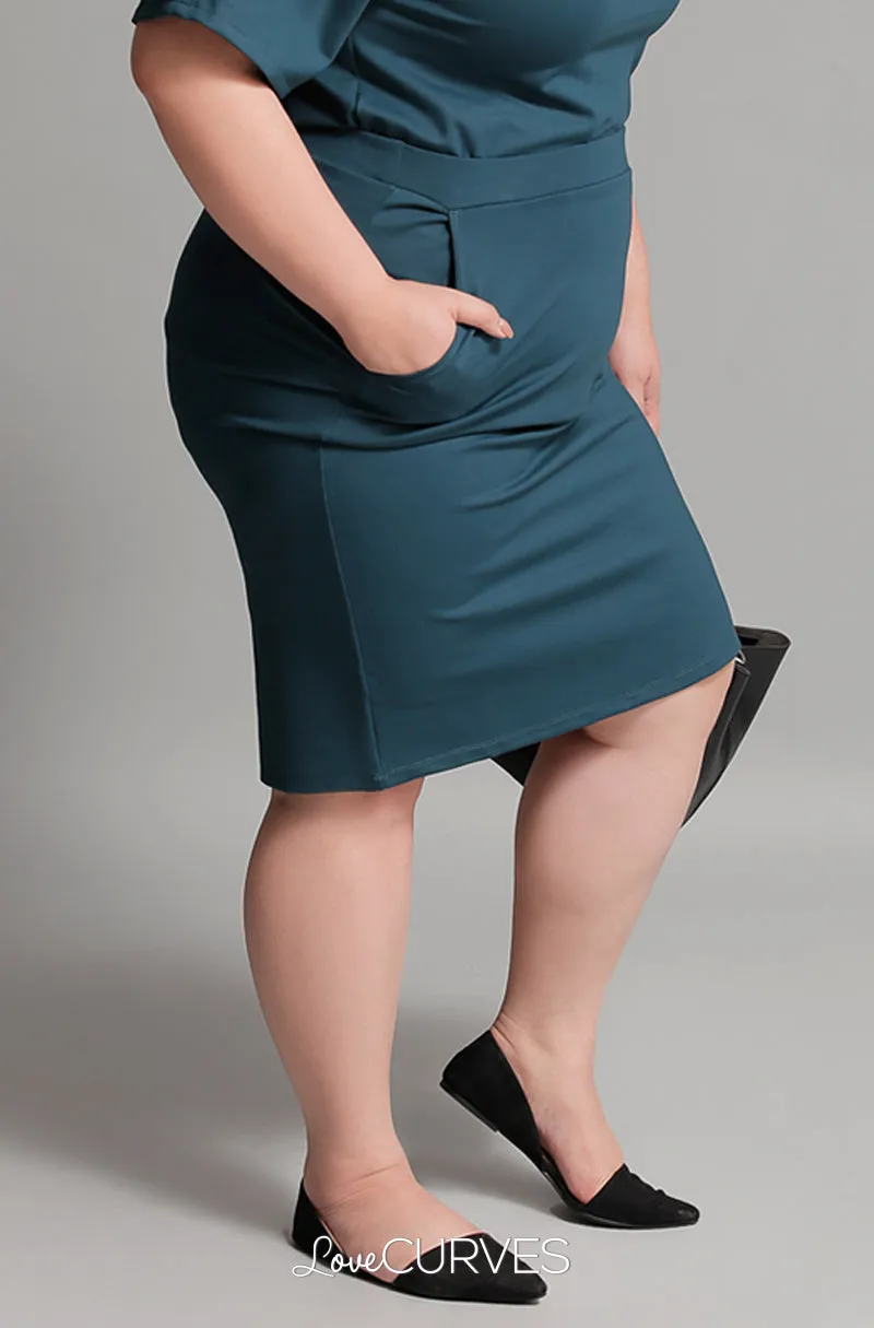 Basic Pencil Skirt with Pockets - Dark Teal