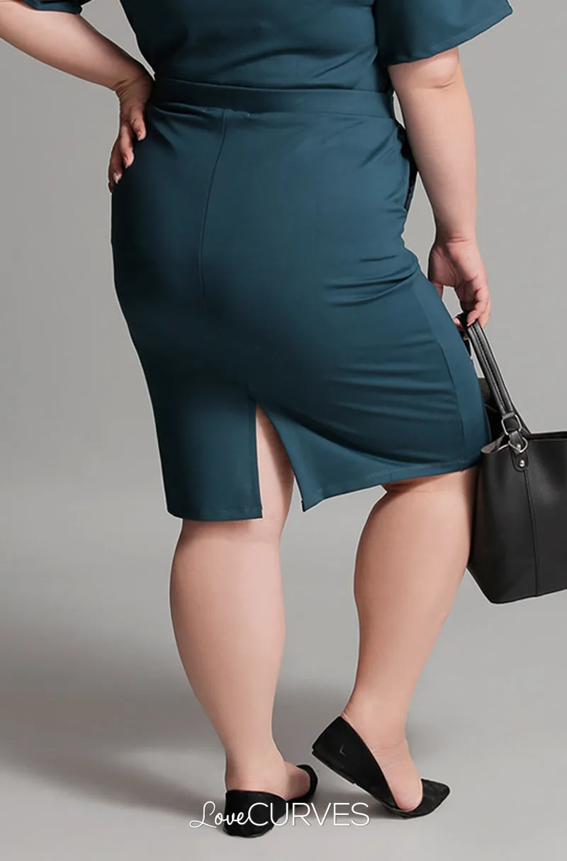 Basic Pencil Skirt with Pockets - Dark Teal