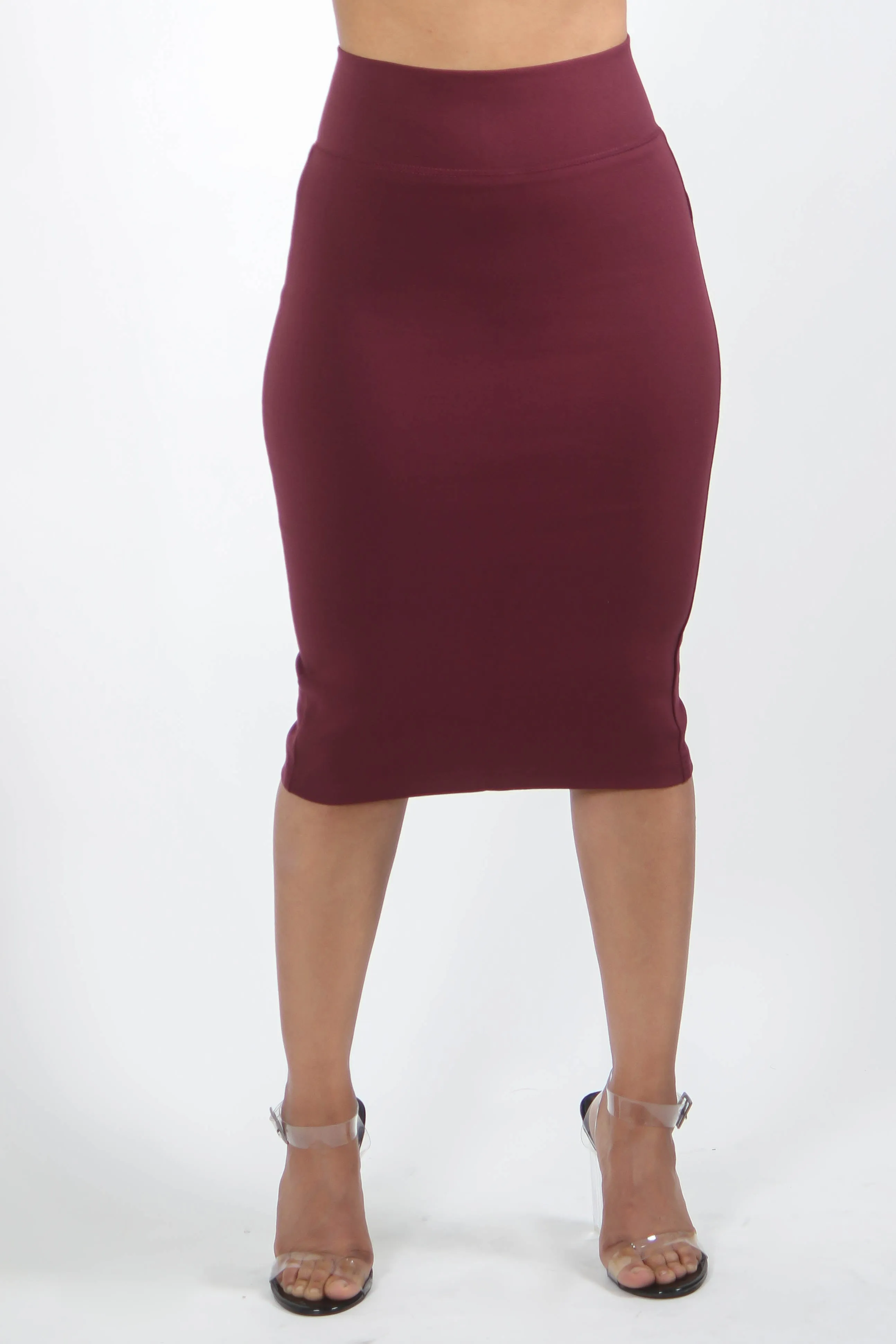 Basic Ponte Pencil Skirt with Back Slit