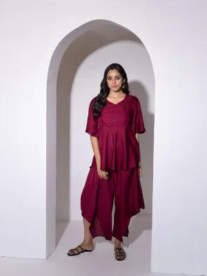 Beet Red Peplum Co-Ord Set By RAGAVI