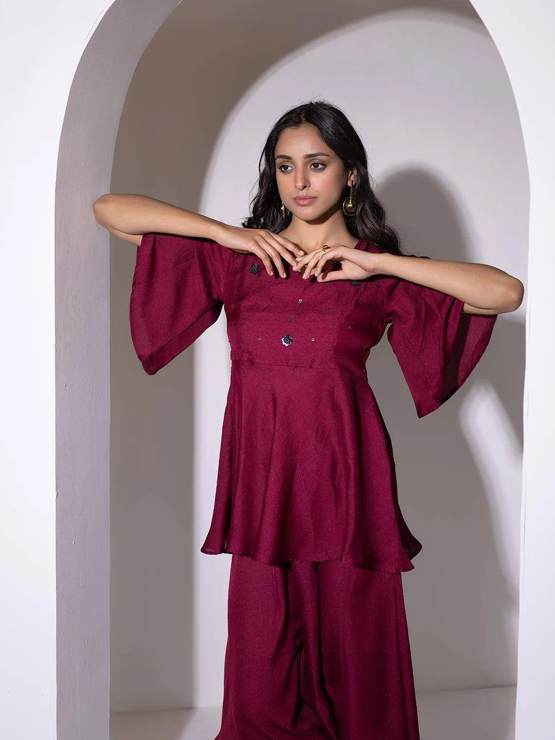 Beet Red Peplum Co-Ord Set By RAGAVI