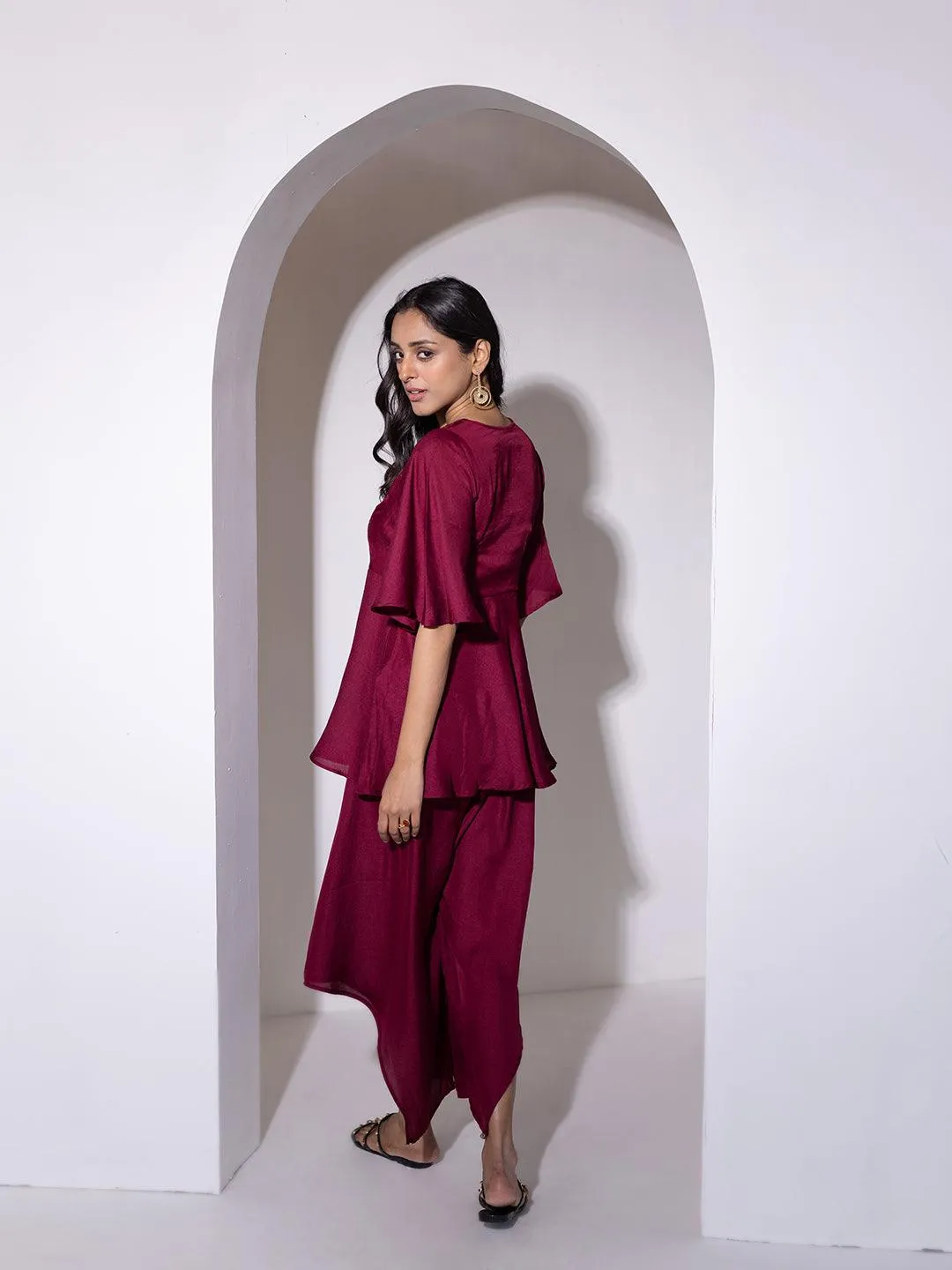 Beet Red Peplum Co-Ord Set By RAGAVI