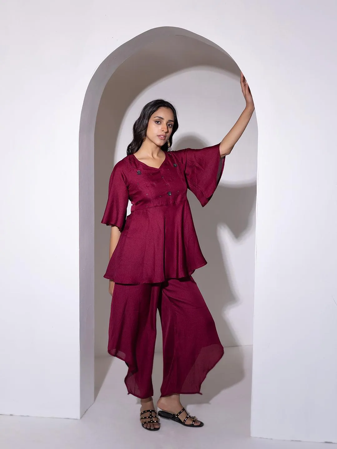 Beet Red Peplum Co-Ord Set By RAGAVI