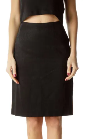 Black Printed Side-Zippered Pencil Skirt