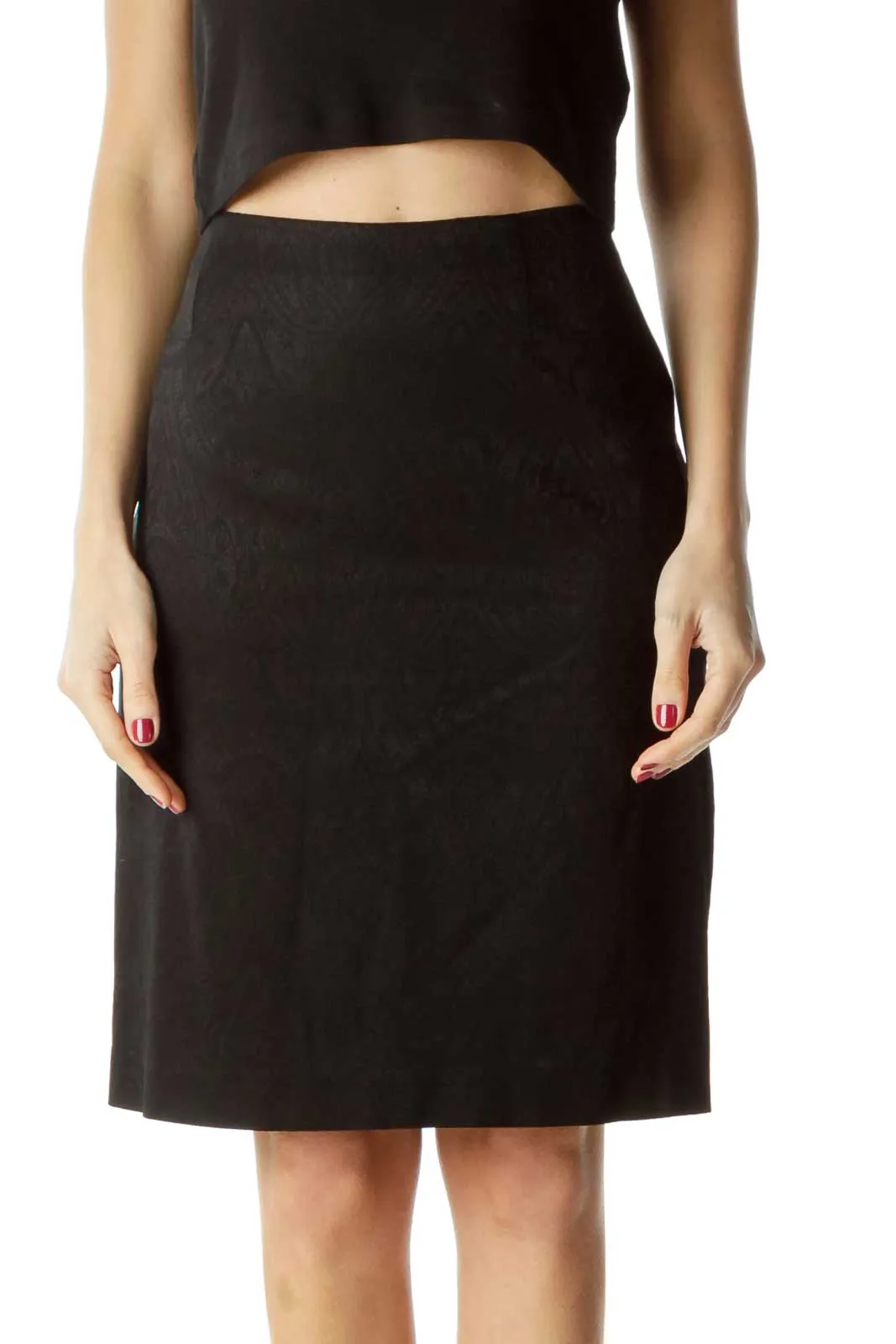 Black Printed Side-Zippered Pencil Skirt