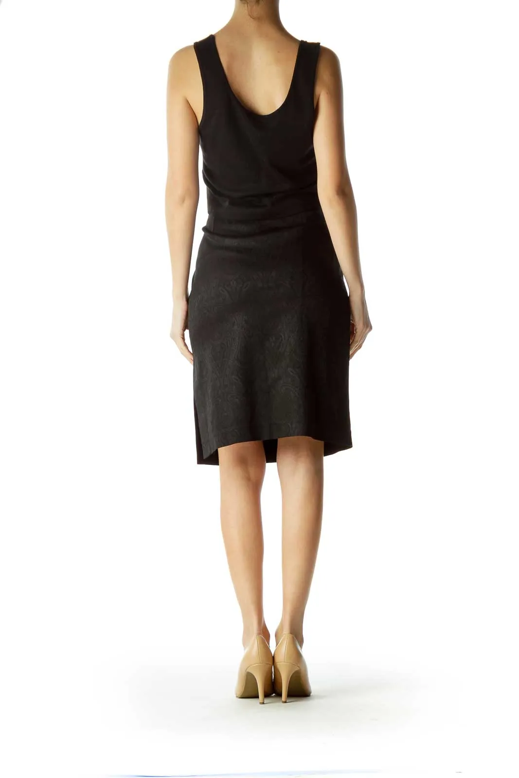 Black Printed Side-Zippered Pencil Skirt