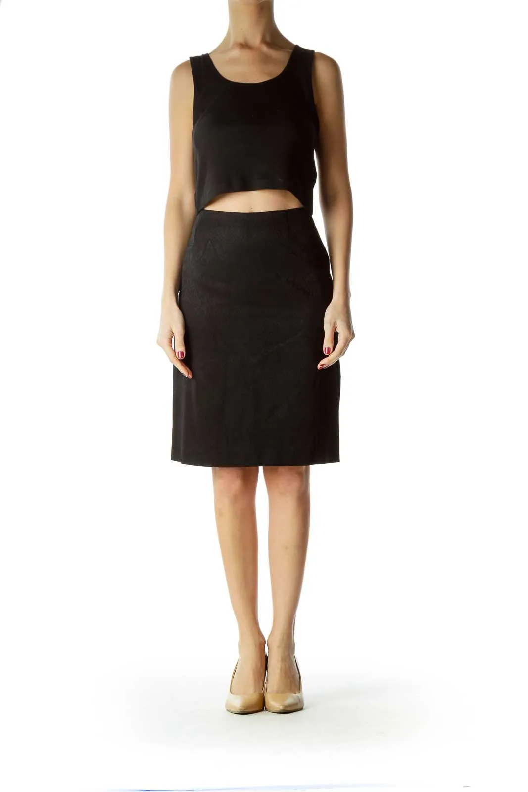 Black Printed Side-Zippered Pencil Skirt