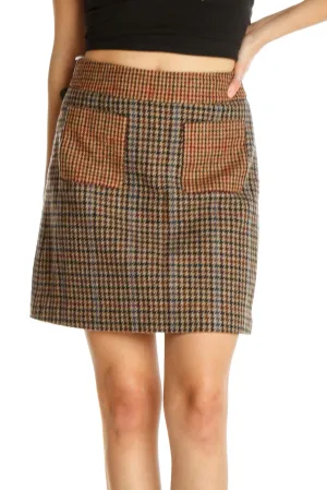 Brown Printed Retro Pencil Skirt