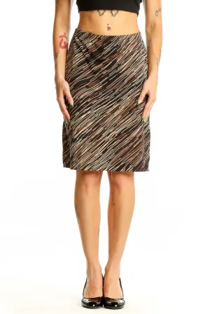 Brown Striped Polyester Pencil Skirt