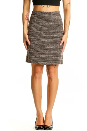 Brown Textured Wool Blend Pencil Skirt