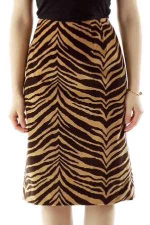 Brown Zebra Print Pencil Skirt