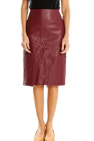 Burgundy Faux Leather Pencil Skirt
