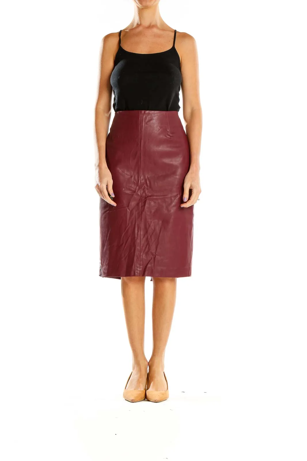 Burgundy Faux Leather Pencil Skirt
