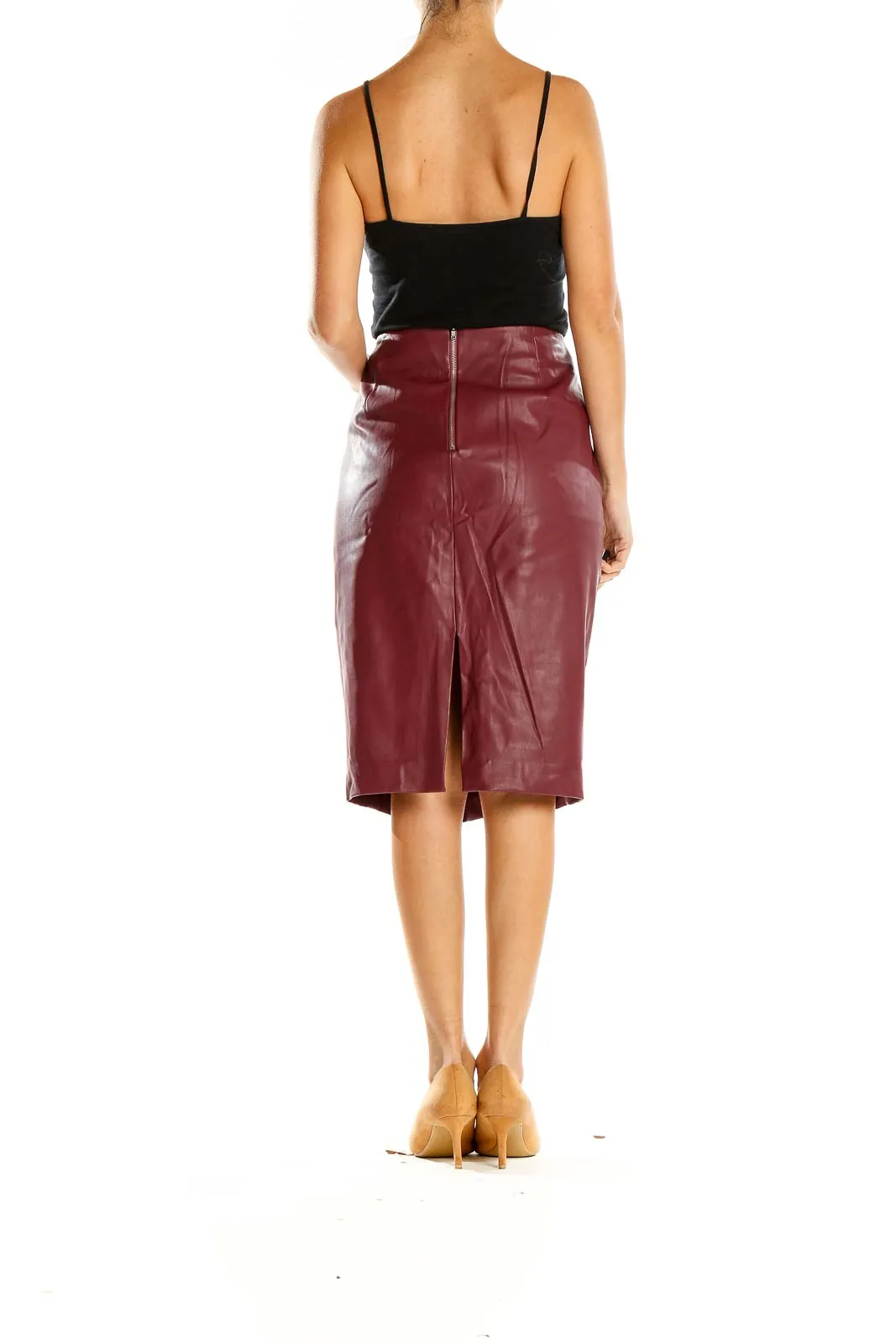 Burgundy Faux Leather Pencil Skirt