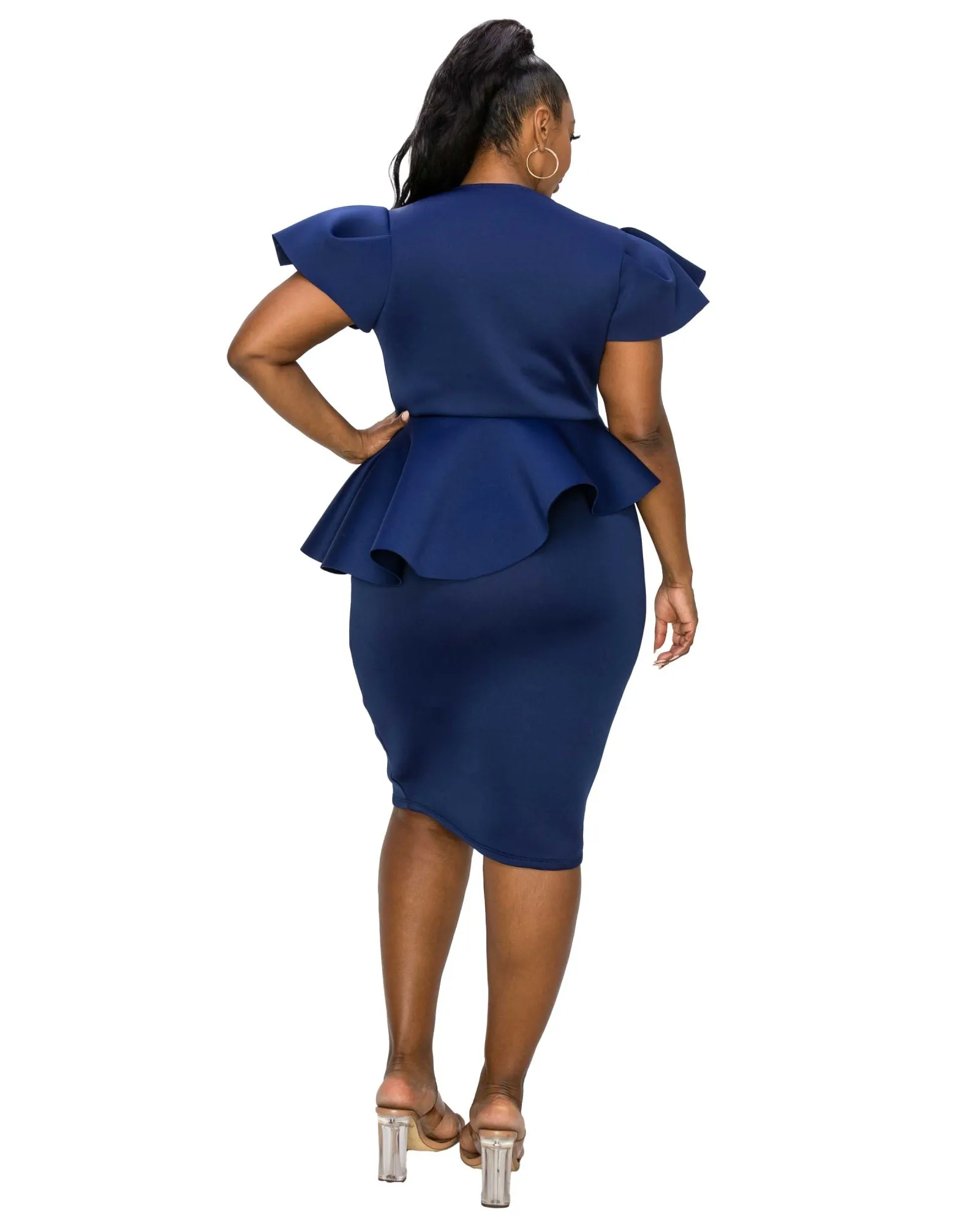 Calista Peplum Dress | Navy