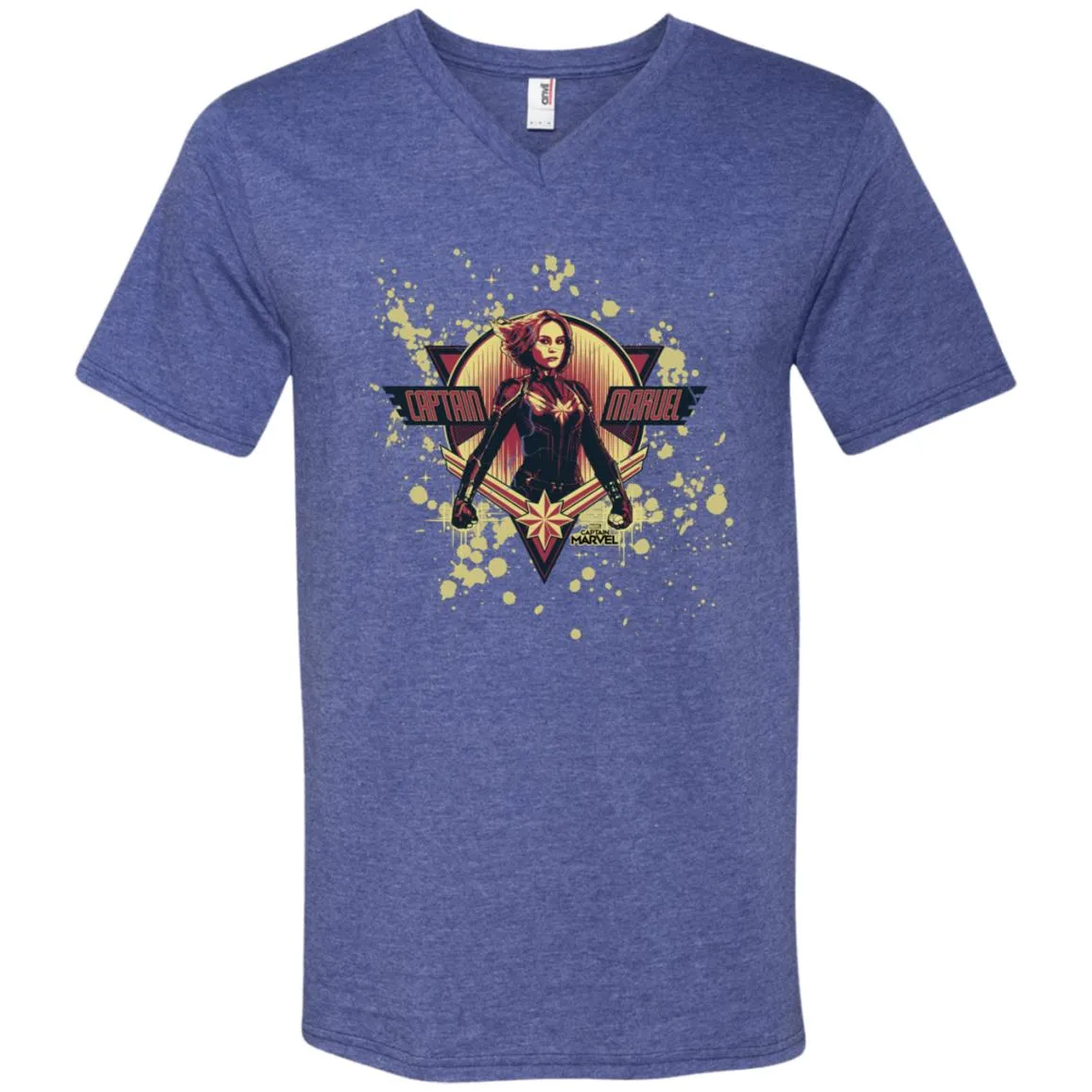 Captain Marvel Cracked Paint Splatter Logo Men V-Neck T-Shirt