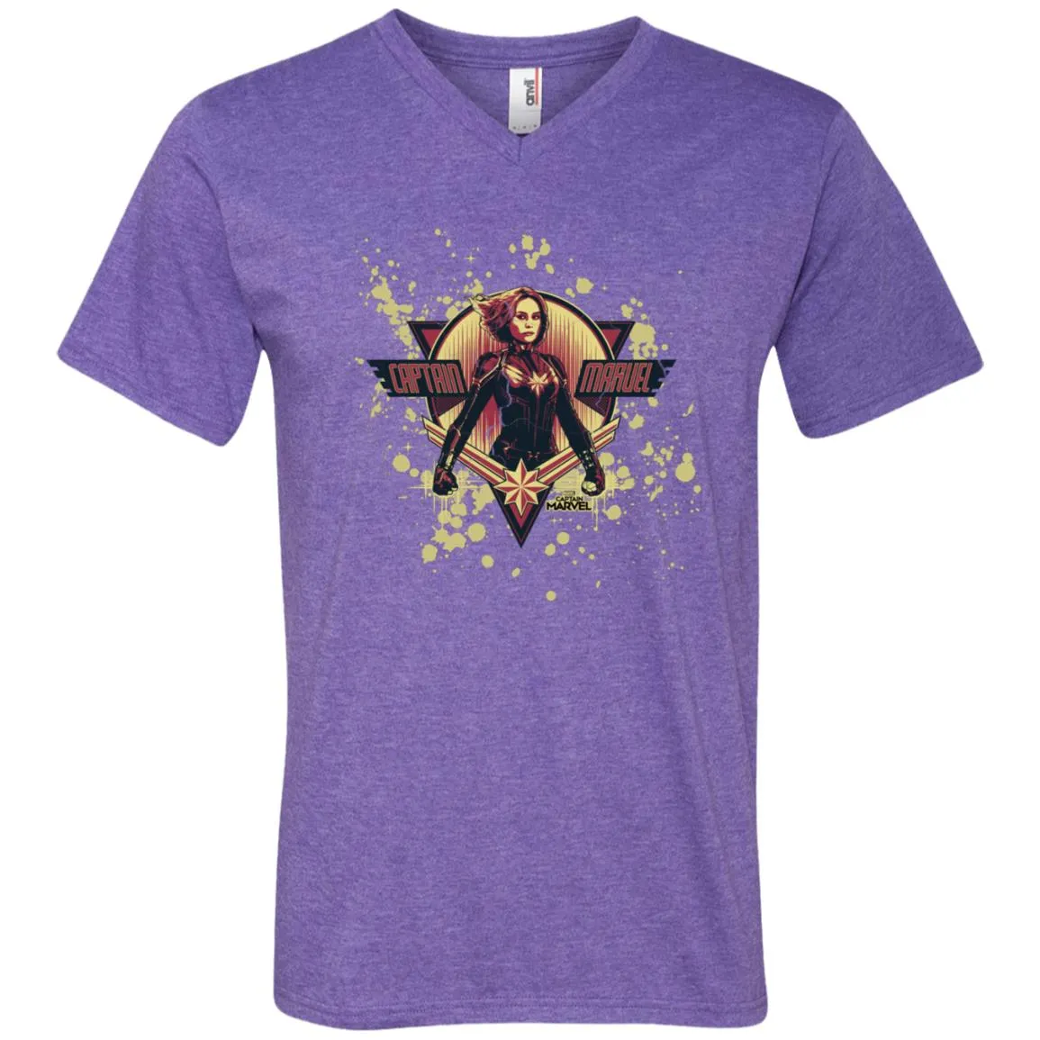 Captain Marvel Cracked Paint Splatter Logo Men V-Neck T-Shirt